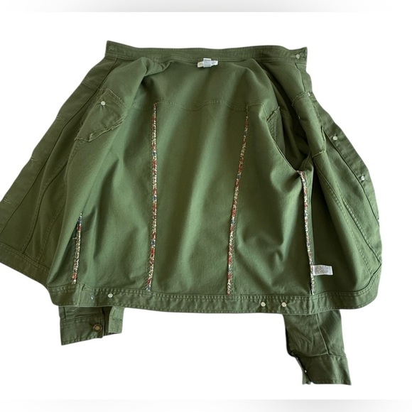 Charter Club Utility Jacket Women’s L Green Cotton Blend Military Button Front - Picture 3 of 8